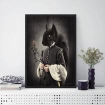 Quadro Vintage Senhora Esquilo 45X34Cm Vidro Moldura Branca