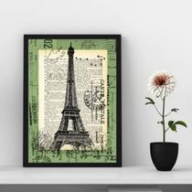 Quadro Vintage Torre Eiffel - Selo Antigo 33x24cm - com vidro