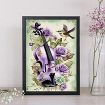 Quadro Vintage Violino Com Passarinho 33X24Cm - Com Vidro