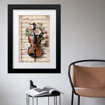 Quadro Vintage Violino Flores - 60X48Cm