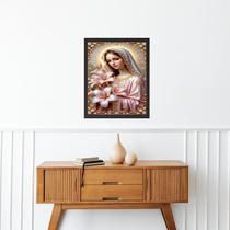 Quadro Virgem Maria Flores e Pérolas 24x18cm Quadro Virgem Maria Flores e Pérolas 24x18cm