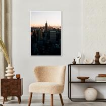 Quadro Visão Aérea Prédios New York 43x30 Filete Branco Moldura Filete, Branca