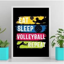 Quadro Volleyball Eat Sleep Repeat 45X34Cm Vidro Branca