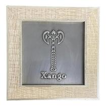 Quadro Xangô Machado Orixá Madeira Carvalho 13 X13 Cm