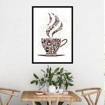 Quadro Xícara Coffee Time - Marrom e Branco 24x18cm - com vidro - Quadros On-line