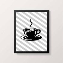 Quadro Xícara de Café Com Fundo Listrado 24x18cm Quadro Xícara de Café Com Fundo Listrado 24x18cm