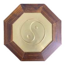 Quadro Yin Yang Madeira Imbuia Oitavado e Metal 18 Cm