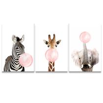 Quadro Zebra, Girafa e Elefante Sala Kit Quarto Decorativo Quadro Zebra, Girafa e Elefante Sala Kit Quarto Decorativo