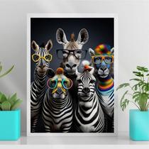 Quadro Zebras Divertidas Óculos 24x18cm - Madeira Branca