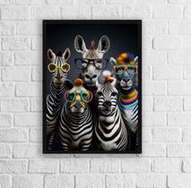Quadro Zebras Modernas Divertidas DeÓculos 45x34cm - com vidro