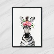 Quadro Zebrinha Coroa de Flores 33x24cm - com vidro
