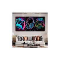 quadros 3 peças decorativos parede tema video game fone e controle a venda