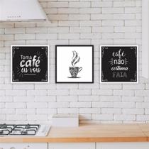 Quadros 30x30cm 3pçs Café Coffee Moldura Vidro