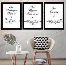 Quadros 60x40cm Lar Família Benção com 3 Peças Sem Vidro
