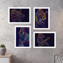 Quadros Abstratas Guitarristas Moldura Branca 22x32cm Kit4un