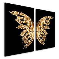 Quadros Abstrato Borboleta Dourada Fundo Preto 60x90 Grande