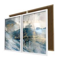 Quadros Abstrato Pintura Azul Cinza Dourada Moldura e Vidro Quadros Abstrato Pintura Azul Cinza Dourada Moldura e Vidro