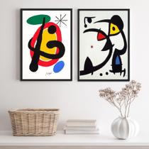 Quadros Abstratos Miró 45x34cm - Kit 2 Quadros - Moldura Branca