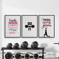Quadros Academia Mulher Fitness Exercício Funcional Kit 3 Peças 28x40cm