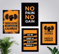 Quadros Academia Musculação Corpo Halteres 4 Peças 28x40cm