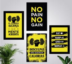 Quadros Academia Musculação Fitness Exercício Funcional 4 Peças 28x40cm