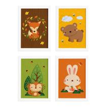 Quadros Animais do Outono Kit 4un Moldura Branca 22x32cm