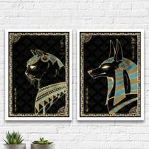 Quadros Animais Egípcios Moldura Branca 24X18Cm 2 Peças Quadros Animais Egípcios Moldura Branca 24X18Cm 2 Peças