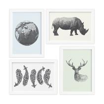 Quadros Animais Safari Geométrico Moldura Branca 22x32cm 4u Quadros Animais Safari Geométrico Moldura Branca 22x32cm 4u