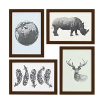Quadros Animais Safari Geométrico Moldura Marrom 33x43cm 4u Quadros Animais Safari Geométrico Moldura Marrom 33x43cm 4u