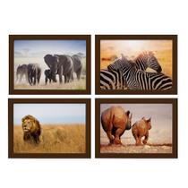 Quadros Animais Safari para Sala Moldura Marrom 33x43cm 4un Quadros Animais Safari para Sala Moldura Marrom 33x43cm 4un