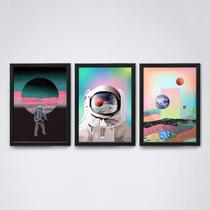 Quadros Astronauta Abstrato Moldura Preta A4 20x30cm Quadros Astronauta Abstrato Moldura Preta A4 20x30cm
