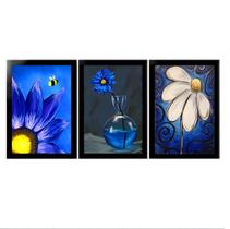 Quadros Azul Florido 20x30 Com Moldura - Leão Placas Decorativas