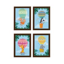 Quadros Balões Safari Moldura Marrom 22x32cm Kit 4un Quadros Balões Safari Moldura Marrom 22x32cm Kit 4un