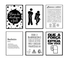 Quadros Banheiro Frases Decoração Kit 6 Peças 20x28cm Quadros Banheiro Frases Decoração Kit 6 Peças 20x28cm
