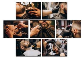 Quadros Barbeiro Decoração Barbearia Corte Masculino 7 Peças