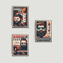 Quadros Barbeiro Decoração Barbearia Vintage Retro 3 Peças