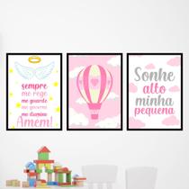 Quadros Bebê Menina Oração Anjo Balão Quarto Kit 3 Peças Quadros Bebê Menina Oração Anjo Balão Quarto Kit 3 Peças
