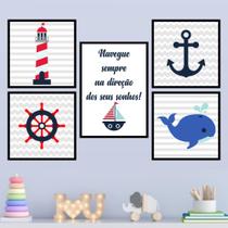 Quadros Bebê Menino Marinheiro Navegue Azul Kit 5 Peças Quadros Bebê Menino Marinheiro Navegue Azul Kit 5 Peças