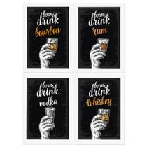 Quadros Bebidas Born Drinks Moldura Branca 22x32cm 4un