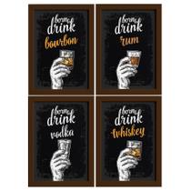 Quadros Bebidas Born Drinks Moldura Marrom 22x32cm 4un Quadros Bebidas Born Drinks Moldura Marrom 22x32cm 4un