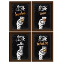 Quadros Bebidas Born Drinks Moldura Marrom 22x32cm 4un