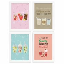 Quadros Bebidas Refrescantes Moldura Branca 22x32cm 4un Quadros Bebidas Refrescantes Moldura Branca 22x32cm 4un