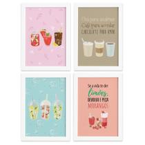 Quadros Bebidas Refrescantes Moldura Branca 33x43cm 4un Quadros Bebidas Refrescantes Moldura Branca 33x43cm 4un
