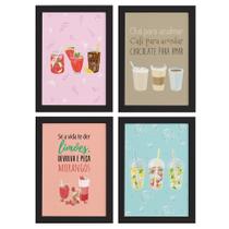 Quadros Bebidas Refrescantes Moldura Preta 33x43cm 4un