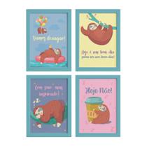 Quadros Bicho Preguiça Moldura Azul 22x32cm 4un Quadros Bicho Preguiça Moldura Azul 22x32cm 4un