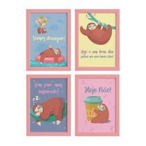 Quadros Bicho Preguiça Moldura Rosa 22x32cm 4un Quadros Bicho Preguiça Moldura Rosa 22x32cm 4un