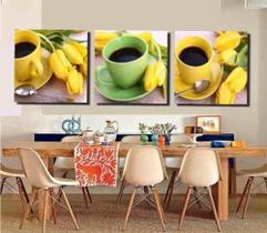 Quadros Café Com Flores Para Sala De Jantar 3 Peças