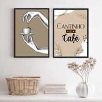 Quadros Café Moderno Marrom 33x24cm - Vidro, Moldura Branca