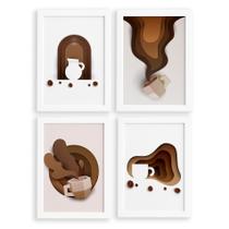 Quadros Café Paper para Cozinha Moldura Branca 33x43 Kit 4u