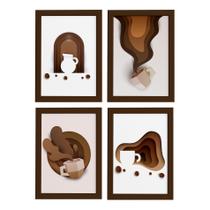 Quadros Café Paper para Cozinha Moldura Marrom 33x43 Kit 4u